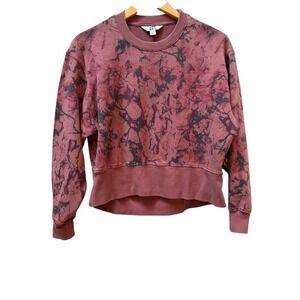 JOYLAB Womens Pink Black Marble Tie Dye Crewneck Sweatshirt XS‎ Cotton Spandex